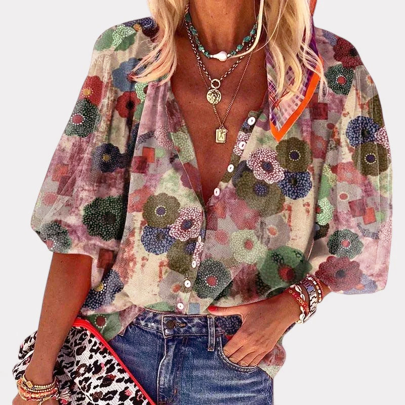 Skylar - Women's Relaxed Fit Floral Boho Blouse
