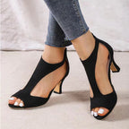 Stephanie - Women’s Mid Heel Sandals with Front Cutout