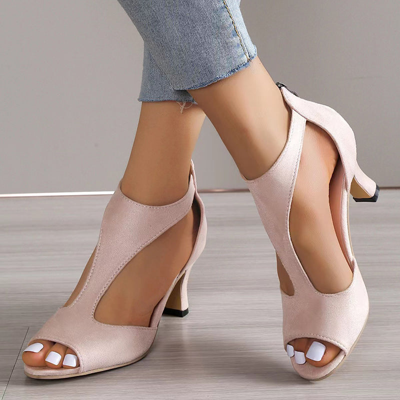 Stephanie - Women’s Mid Heel Sandals with Front Cutout