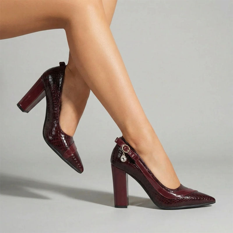 Suzanne - Women's Croc-Texture Pointed Toe Pumps