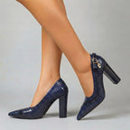 Suzanne - Women's Croc-Texture Pointed Toe Pumps