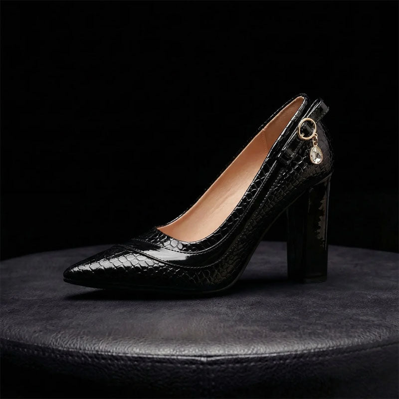 Suzanne - Women's Croc-Texture Pointed Toe Pumps