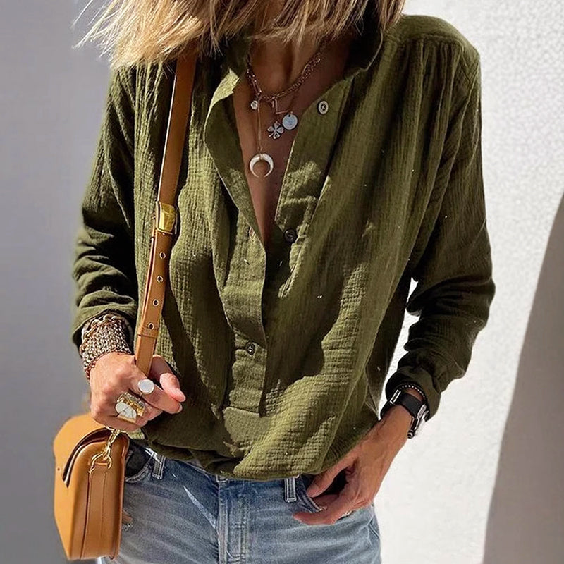 Talia - Women's Relaxed Fit Button-Up Textured Shirt