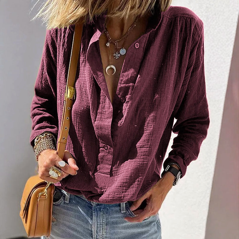 Talia - Women's Relaxed Fit Button-Up Textured Shirt