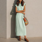 Tessa - Women’s Minimalist Midi Dress with Cap Sleeves