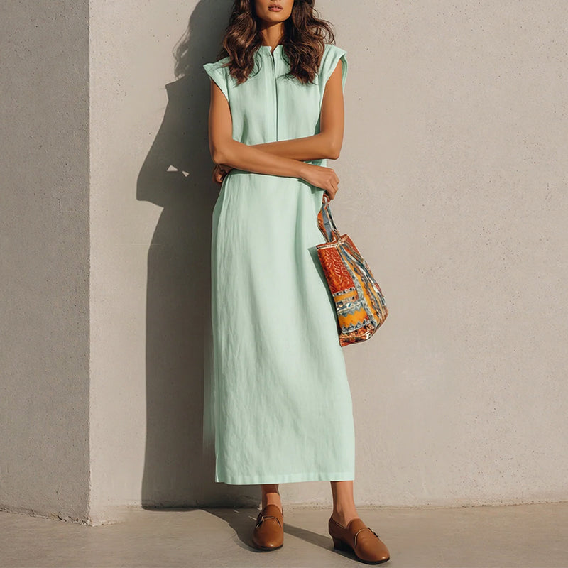 Tessa - Women’s Minimalist Midi Dress with Cap Sleeves