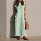 Tessa - Women’s Minimalist Midi Dress with Cap Sleeves