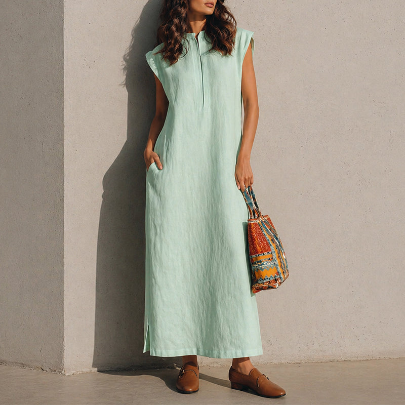 Tessa - Women’s Minimalist Midi Dress with Cap Sleeves