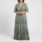 Vivienne - Floral V Neck Short Sleeve Maxi Dress