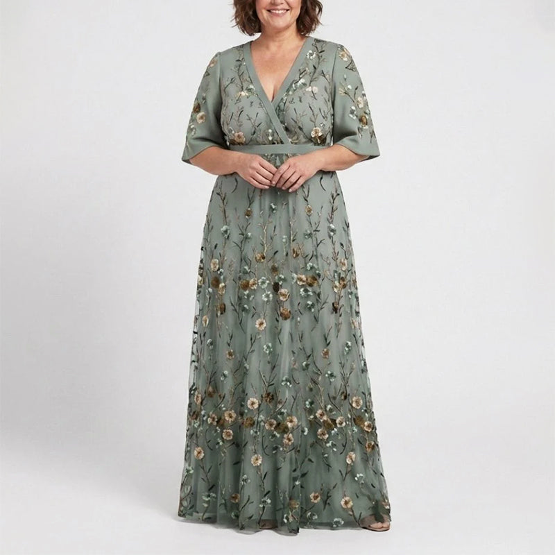 Vivienne - Floral V Neck Short Sleeve Maxi Dress