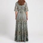 Vivienne - Floral V Neck Short Sleeve Maxi Dress