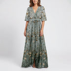 Vivienne - Floral V Neck Short Sleeve Maxi Dress