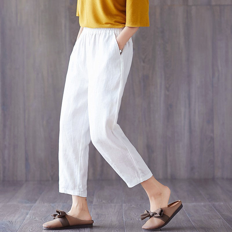 Wendy - Women's Linen Relaxed Cropped Pants