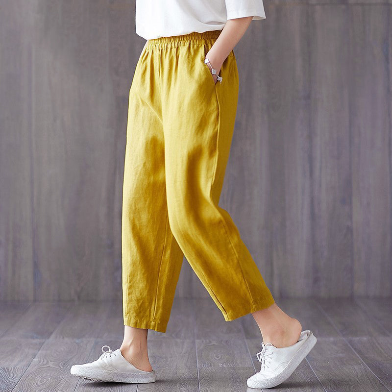 Wendy - Women's Linen Relaxed Cropped Pants