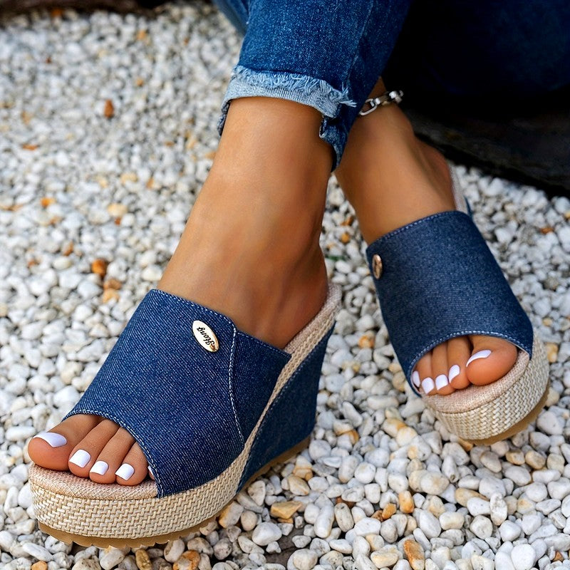 Hagar - Women's Denim Platform Wedge Heels