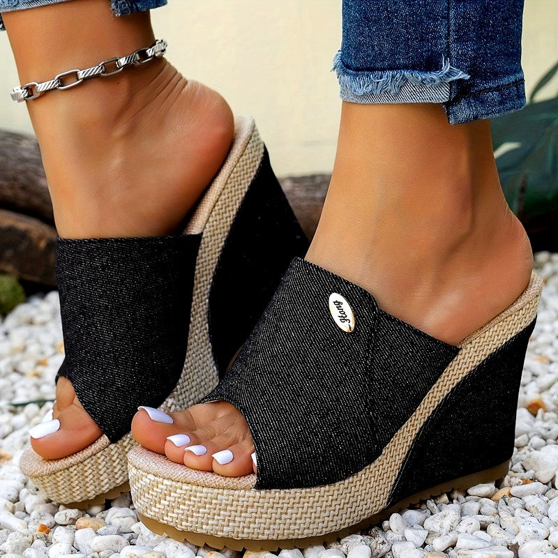 Hagar - Women's Denim Platform Wedge Heels