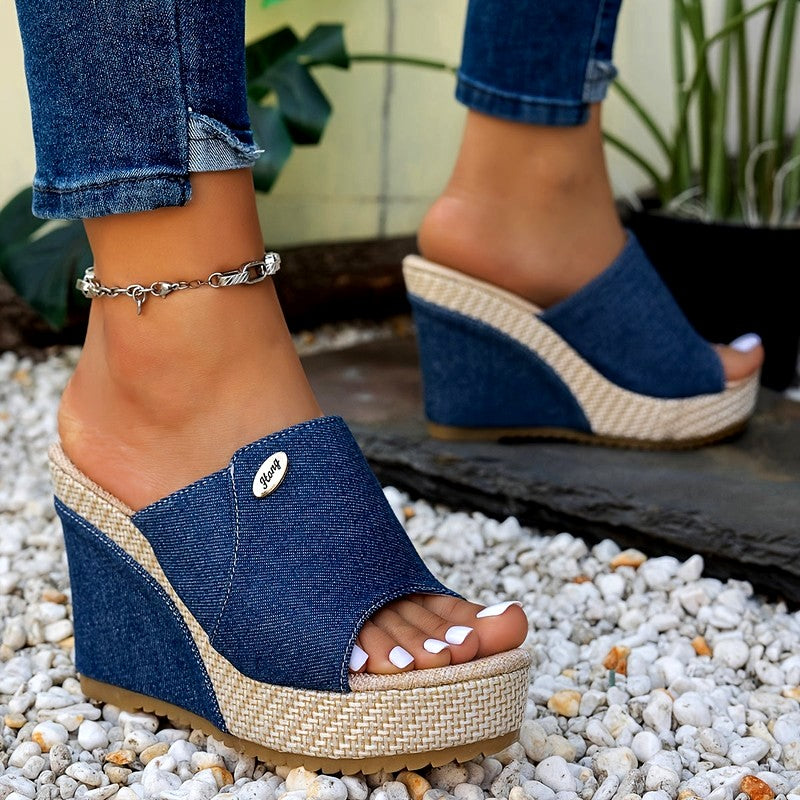 Hagar - Women's Denim Platform Wedge Heels