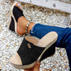 Hagar - Women's Denim Platform Wedge Heels