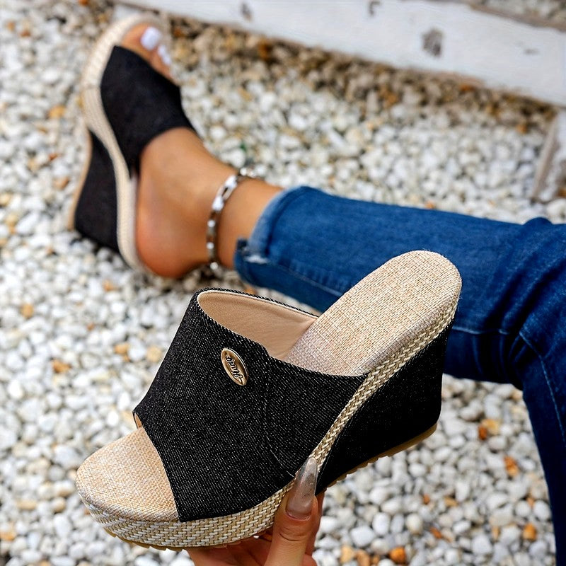 Hagar - Women's Denim Platform Wedge Heels