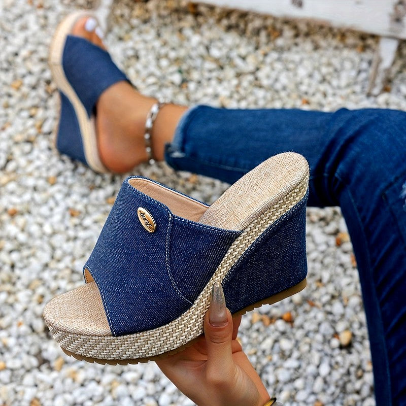 Hagar - Women's Denim Platform Wedge Heels