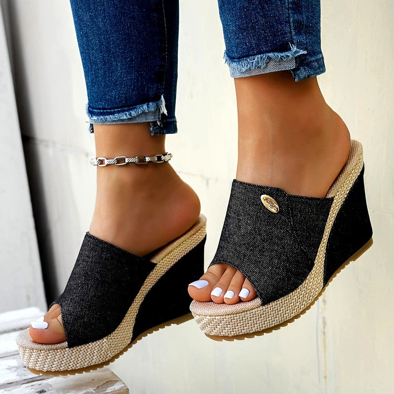 Hagar - Women's Denim Platform Wedge Heels