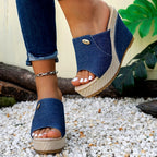 Hagar - Women's Denim Platform Wedge Heels