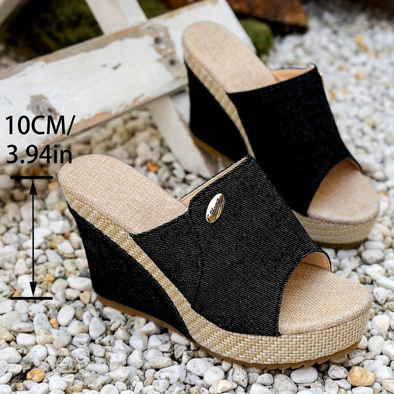 Hagar - Women's Denim Platform Wedge Heels