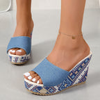 Iona - Women's Mosaic Denim Wedge Heels
