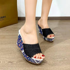 Iona - Women's Mosaic Denim Wedge Heels