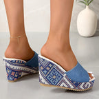 Iona - Women's Mosaic Denim Wedge Heels